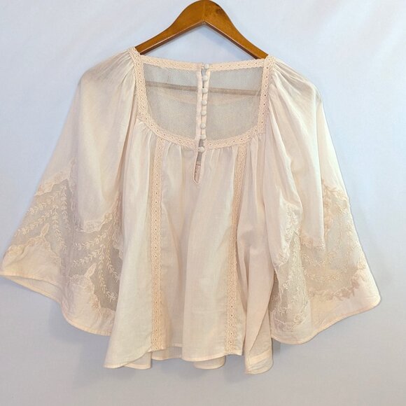 Anthropologie | Valentia Boho Embroidered Victorian Peasant Top Pale Pink | 6 - Picture 8 of 13